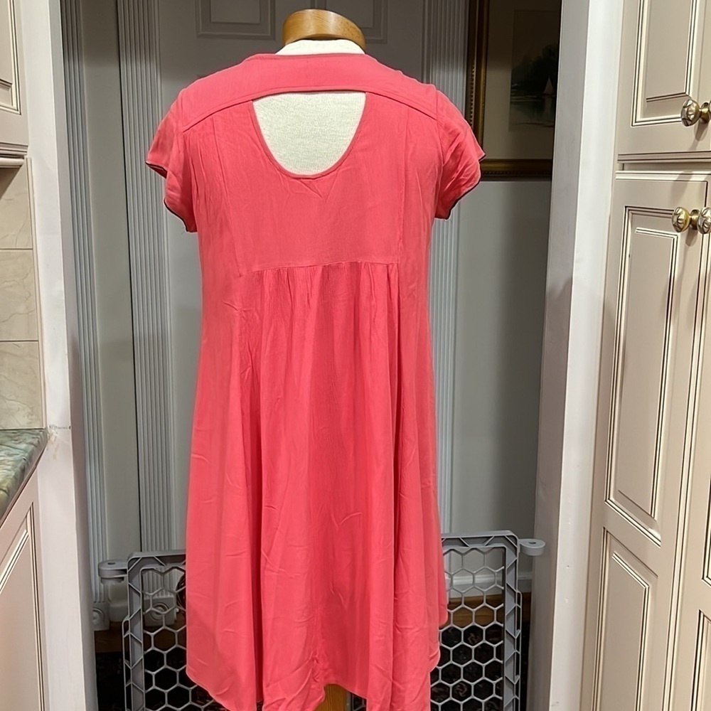 Alya dress in coral with teal floral embroidery like new - Picture 2 of 4